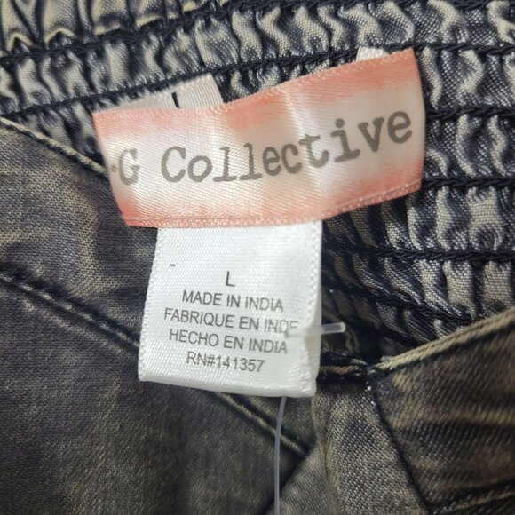 B.O.G. Collective Corset Bustier Top Size L Gray Crop Denim Smocked Back NWT - Picture 6 of 8